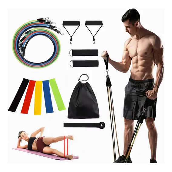 Set Bandas Elasticas De Resistencia Ejercicio Fitness 16 Pcs Color Multicolor