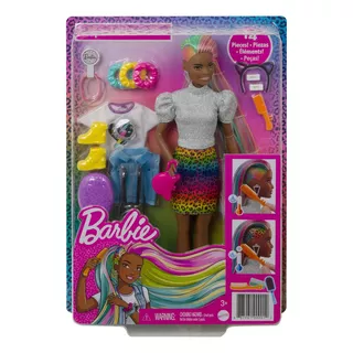 Barbie Boneca Cabelo Arco-íris Leopardo Morena Grn82 Mattel