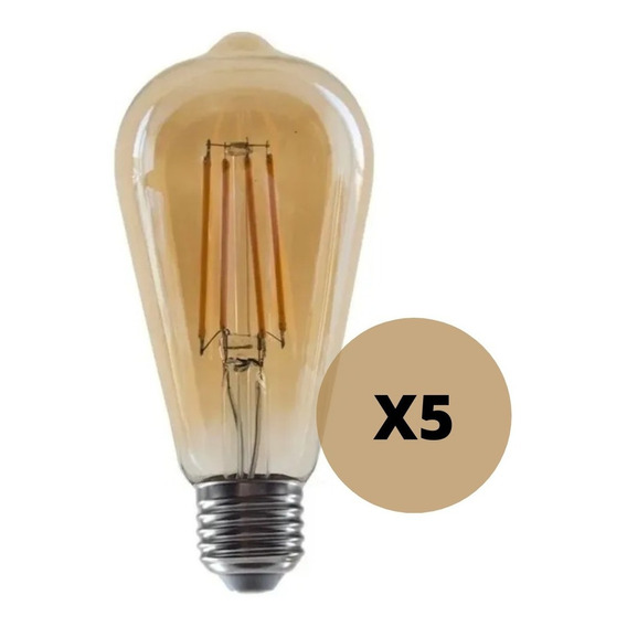 Pack x5 Candela Vintage Filamento Tubular LED 6 W 220V Color de la luz Cálida 3000 K