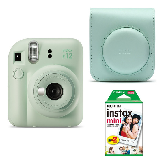 Cámara instantánea Fujifilm Instax Kit Mini 12 + 20 fotos + Funda mint green