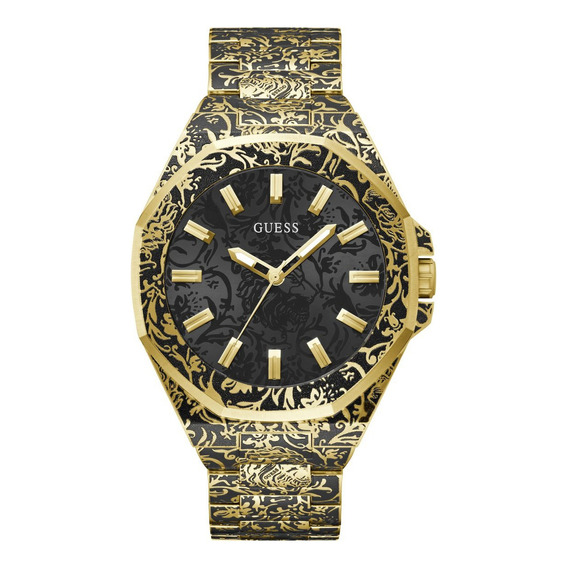 Reloj Guess Hombre Bolt Reloj Elegante Correa Dorado Bisel Dorado Fondo Negro