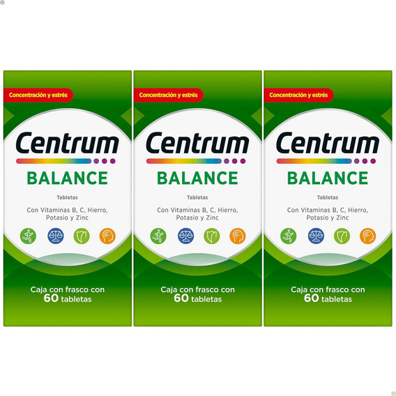 Multivitamínico Centrum Balance con Vitamina B Vitamina C Hierro Potasio y Zinc 3 Pack de 60 Tabletas