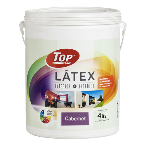 Topline Latex Interior Exterior pintura lavable 4L color Cabernet