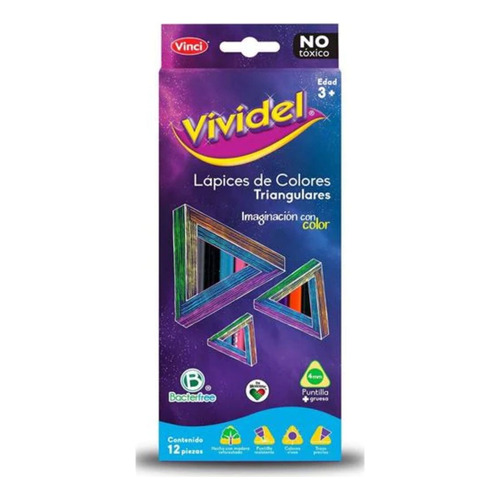 12 Lapices Colores Triangulares Vinci Vividel 4mm