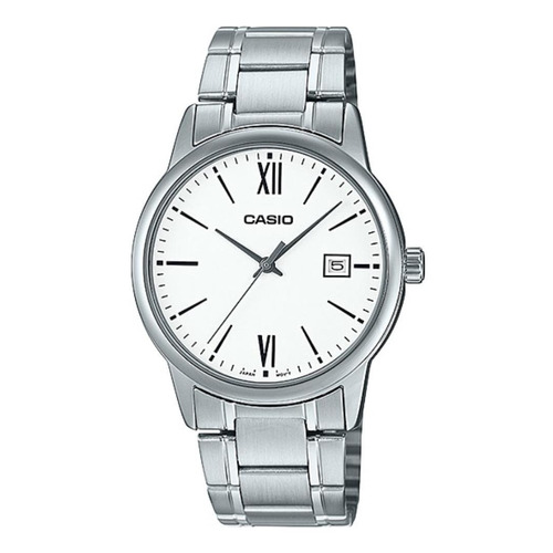 Reloj pulsera Casio MTP-V002 con correa de acero inoxidable color gris - fondo blanco