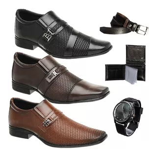 Kit 3 Pares Sapato Masculino *promoção* Carteira De Brinde