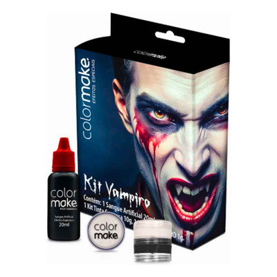 Kit Maquiagem Vampiro Halloween Festa Do Terror C/3 Itens 