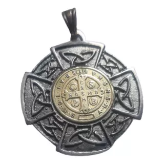 Medalla Cruz Céltica San Benito Plata 925 Y Oro, 33x33mm