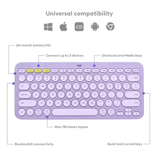 Logitech K380, Teclado Bluetooth Multi-dispositivo - Lavanda Color Del Teclado Lavender Lemonade Idioma Español