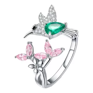 Regalo Anillo Colibrí Esmeralda Amor Corazón Swarovski E