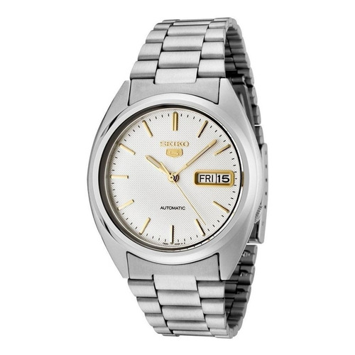 Reloj pulsera Seiko SNXG47 con correa de acero inoxidable color plateado - fondo blanco