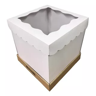 Caja Tortas Altas Dripcake 30x30x32 Blancas Tapa Visor X10un