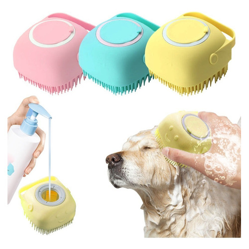 Cepillo, peine, silicona, dispensador, para mascotas, baño, peluquería canina, color azul