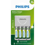 Carregador C/ 4 Pilhas Philips Recarregaveis Aa 2450mah