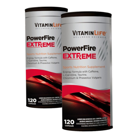 2 Frascos Power Fire Extreme  120 Cápsulas C/u  Vitaminlife