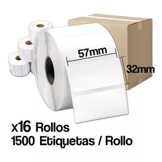 16 Rollos De Etiquetas Térmicas Autoadhesiva 57x32mm 1500 Et
