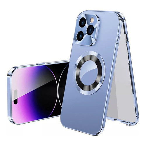 Funda Magnética Metálica De Doble Cara Para iPhone, 1 Pcs Color Azul For iPhone 14 Pro