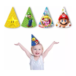  Gorros Conos Super Mario Bros Cumpleaños Pack X5