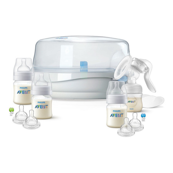 Philips Avent 6704440 Set Primeros Comienzos Anti-colic incluye esterilizador, extractor leche manual y 3 biberones anti cólicos
