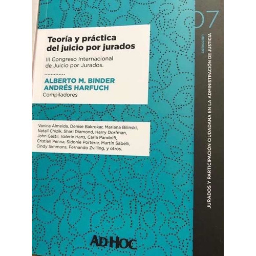Teoría Y Práctica Del Juicio Por Jurados., De Binder, Alberto M. - Harfuch, Andrés., Vol. 1. Editorial Ad-hoc, Tapa Blanda En Español, 2019