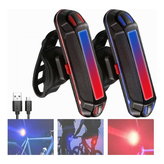 2pz Luces Usb Recargable Led Estrobo Para Bicicleta 5 Modos