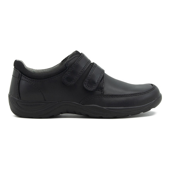 Zapato Flexi Escolar Piel Para Niño Velcro Negro 22-25