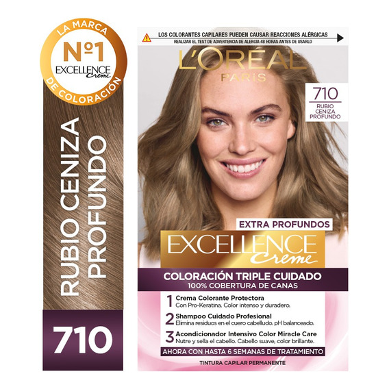  Kit De Coloración Excellence Creme L'oréal Paris Tono 710 Rubio Ceniza Profundo