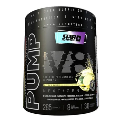 Pump V8 Pre Workout Star Nutrition 285 Gr Cafeína Taurina Sabor Citrus slush