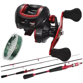 Kit Pesca 18kg Vara 1,80mt Carretilha 19 Rolamentos E Linha