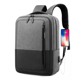 Mochila Phull Travel Porta Notebook Para Carry-on Impermeable Con Puerto Usb - Color Gris