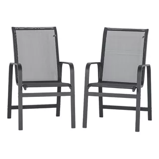 2 Cadeira De Aluminio E Tela Sling Clássic, Piscina, Jardim Cor Preta