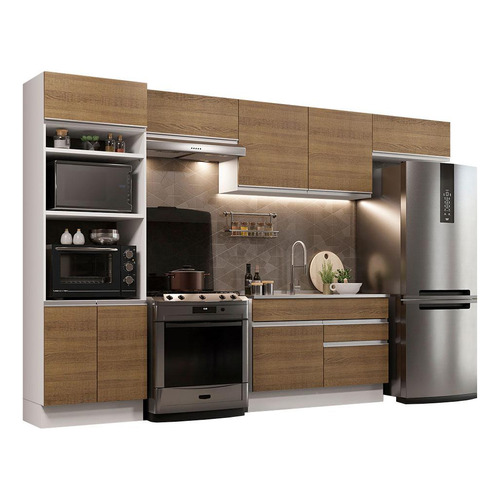 Armario De Cocina Completo Madesa 350cm Glamy 01 - B/m Color Blanco/Marrón