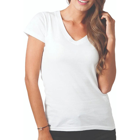 Playera Mujer Cuello V - 100% Algodón Peinado - 2 Colores