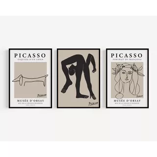 Set De 3 Cuadros, Lamina Sin Vidrios, Picasso 30x40 Cm