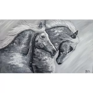 Cuadro  Lienzo  Pintado A Mano 70x120 Caballos