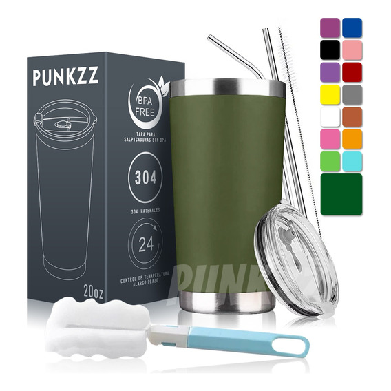 Vaso Térmico Punkzz 20oz Acero Inoxidable Popote Y Cepillo