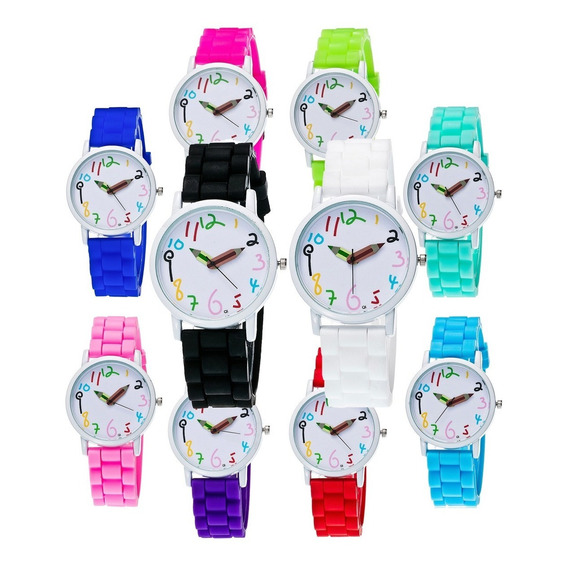 8x Reloj De Silicon Mujer Maestra Lapiz + Colores Escuela