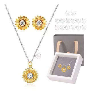 Joyeria Collar Inicial Letras Girasol Dijes Plata 925+aretes