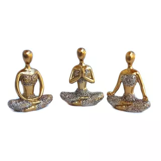 Trio Decorativo Yoga Meditação Em Resina Meditando Posição
