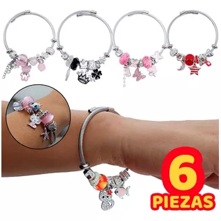 6 Pulseras Chams De Acero Inoxidable Con Dijes Mayoreo