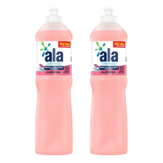 Ala Detergente Lavavajilla 750 Ml Cremoso Glicerina Pack X2u