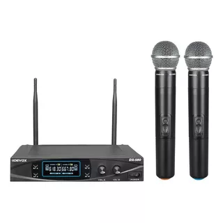 Microfone S Fio Duplo Uhf Profissional Dinâmico Devox Dx-580 Cor Preto