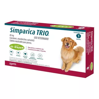 Simparica Trio 1 Tableta Para Perros 20 A 40 Kg