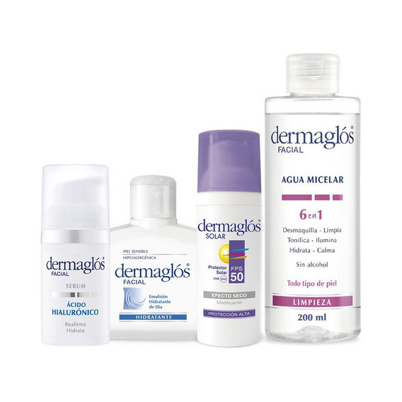 Kit Dermaglos Serum + Hidratante + Agua Mic + Protector 50