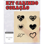 Kit 6 Carimbos Coração 2,5x2,5 + Almofada