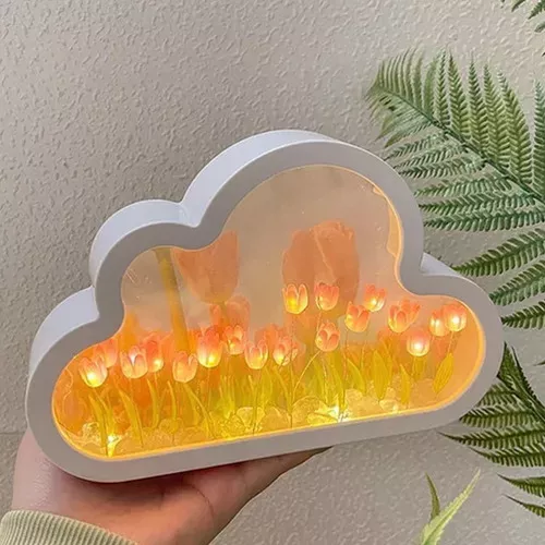 Lámpara con forma de nube de tulipanes, espejo con forma de nube