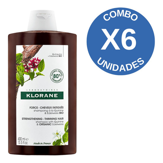 Pack X6 Klorane Quinina Shampoo Anticaída Fortificante 400ml