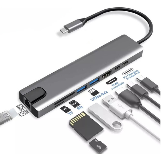 Adaptador Usb Tipo C 8 En 1 - Ethernet