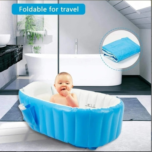 Bañera Para Bebé Inflable Plegable Piscina Antideslizante Color Azul