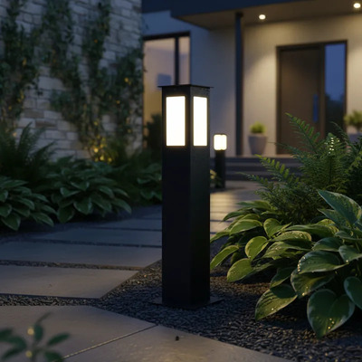 Farol De Piso Garden Exterior Cuadrado 60cm Apto Led E27  Negro